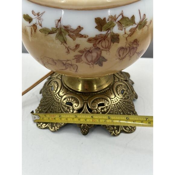 Antique 19" GWTW Hurricane Converted Brass Oil Lamp W/Prisms Porcelain Glass - Picture 12 of 16